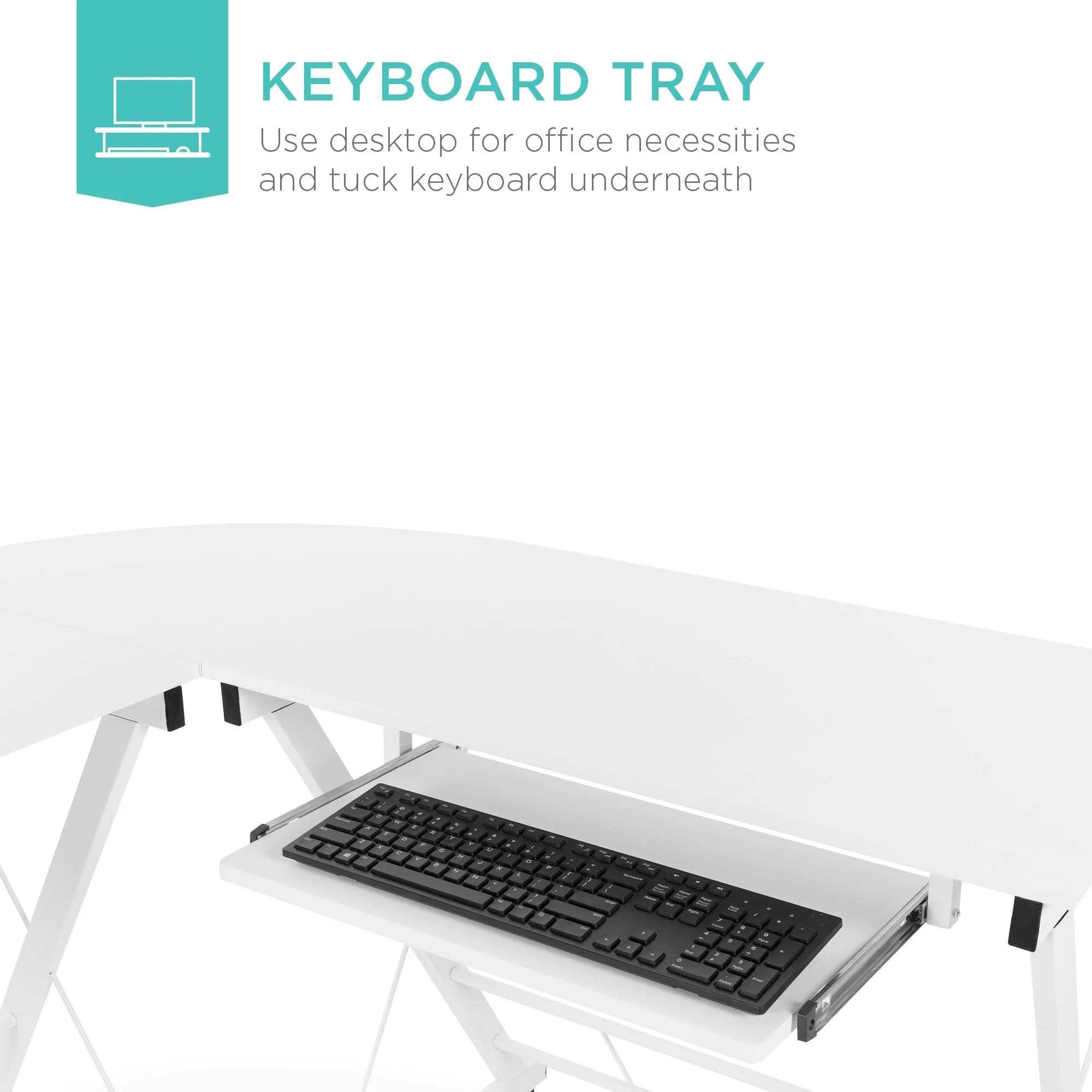 Modular L-Shape Corner Computer Desk w/ Wooden Tabletop, Keyboard Tray