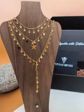 Multistrand Layered Goldtone Star Chain Charms Y-Necklace