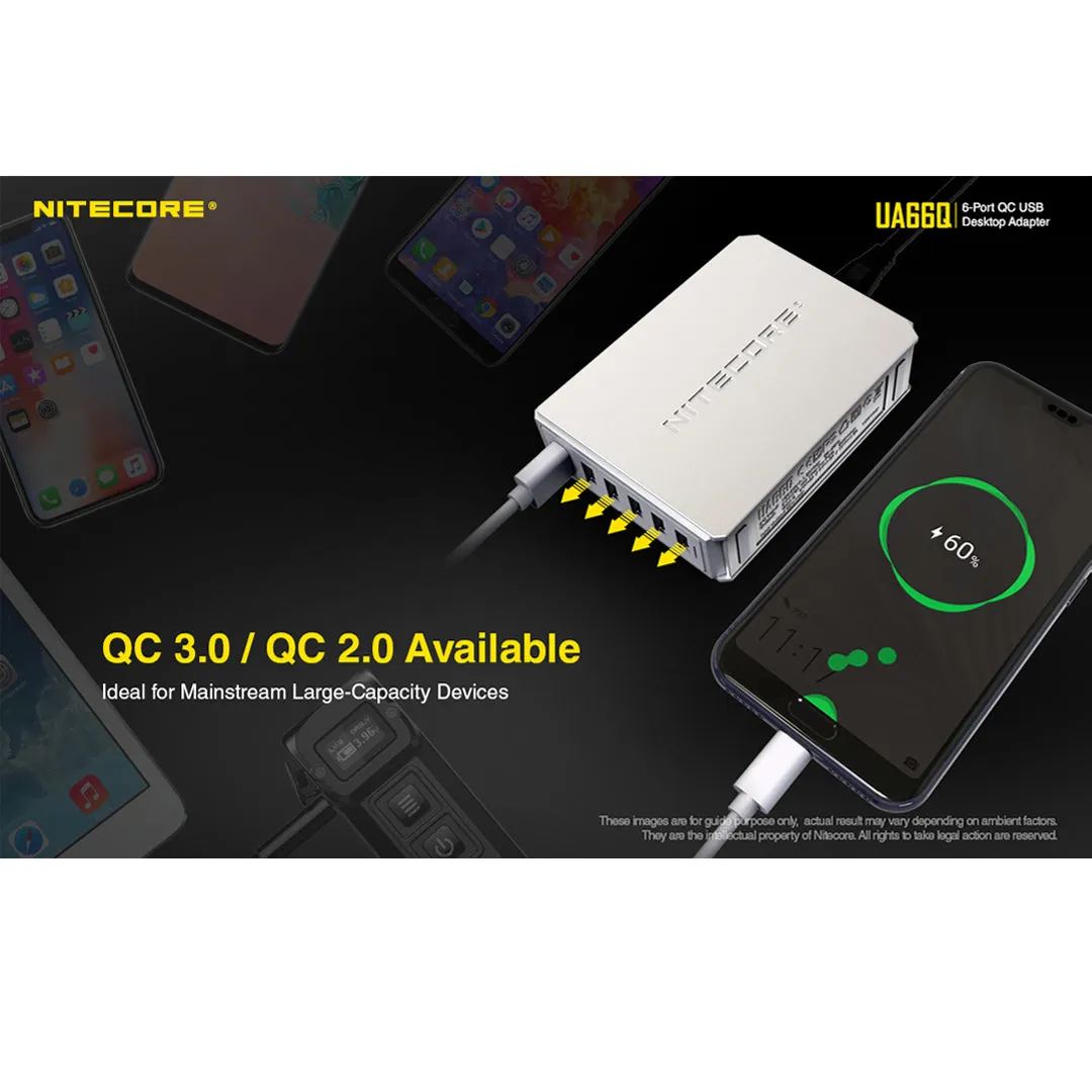 NITECORE UA66Q 6-PORT 68W QUICK CHARGE QC 3.0 2.0 USB POWER ADAPTER