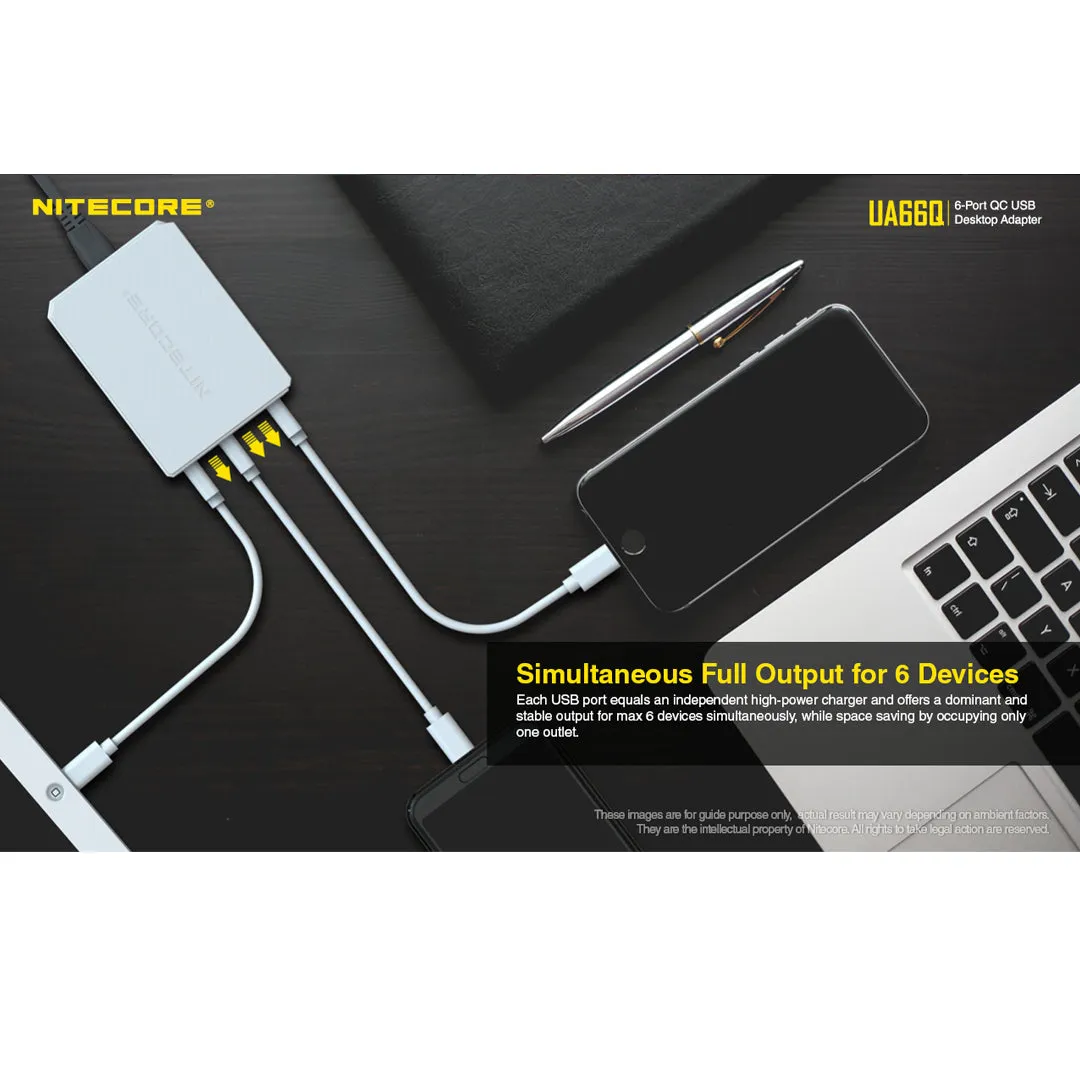 NITECORE UA66Q 6-PORT 68W QUICK CHARGE QC 3.0 2.0 USB POWER ADAPTER