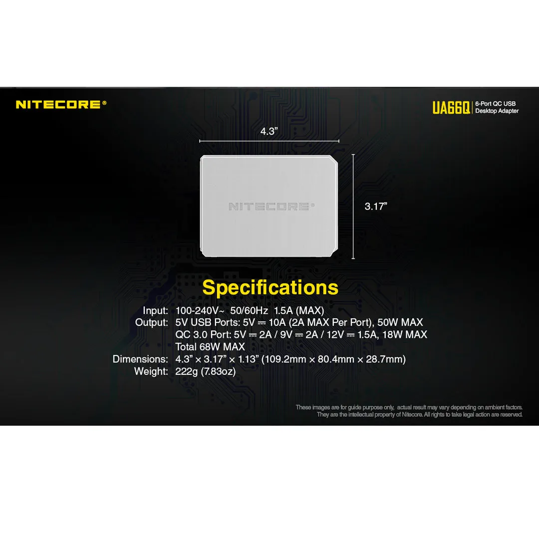 NITECORE UA66Q 6-PORT 68W QUICK CHARGE QC 3.0 2.0 USB POWER ADAPTER