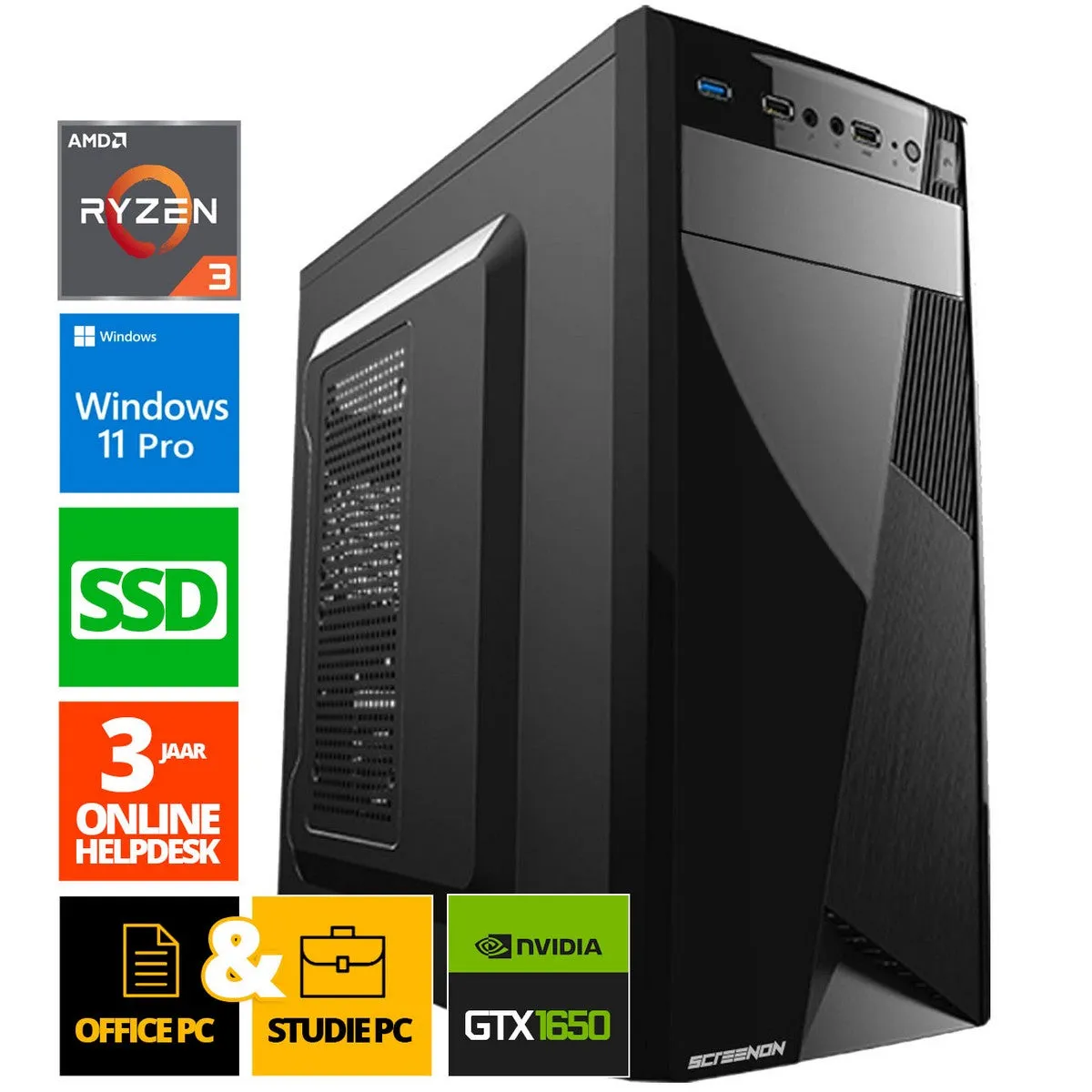 Office PC - Ryzen 3 - 256GB SSD - 16GB RAM - GTX 1650 - WX28295 - Windows 11 - ScreenON - Allround Computer   WiFi & Bluetooth