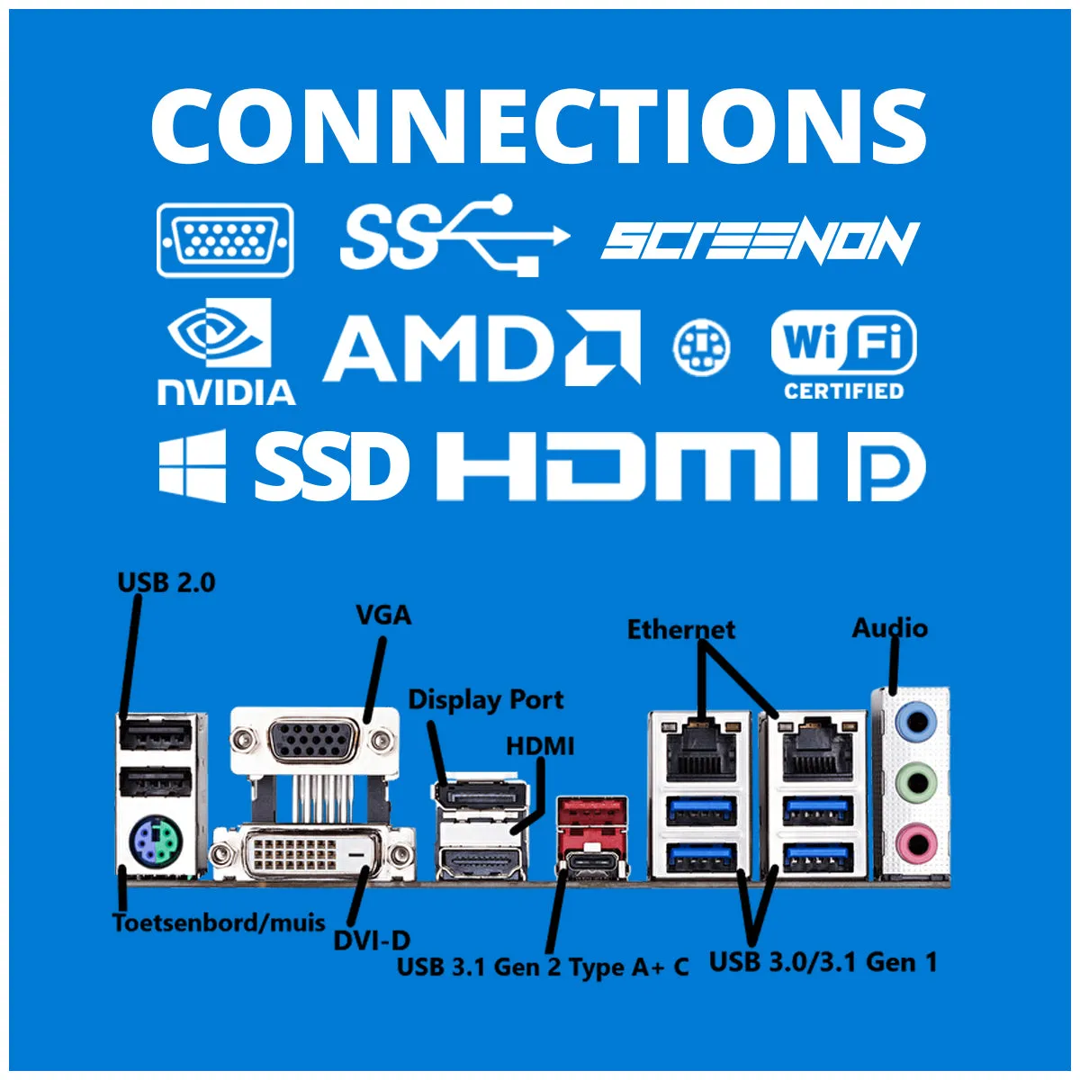 Office PC - Ryzen 3 - 256GB SSD - 16GB RAM - Radeon RX Vega 8 - WX28275 - Windows 11 - ScreenON - Allround Computer   WiFi & Bluetooth