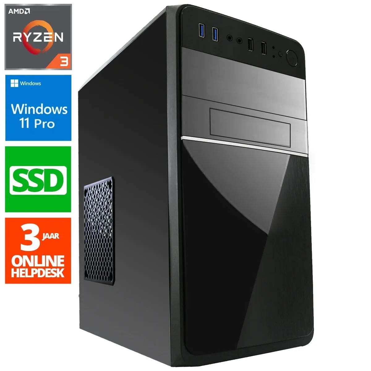 Office PC - Ryzen 3 - 256GB SSD - 16GB RAM - Radeon RX Vega 8 - WX28275 - Windows 11 - ScreenON - Allround Computer   WiFi & Bluetooth