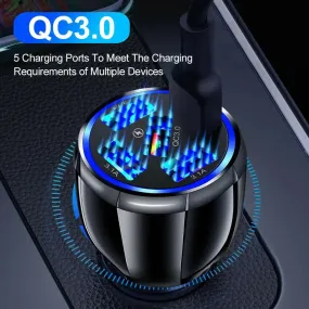 PBG 5 Port LED Car Charger and 4 in 1 Nylon 4 FT Charging Cable Bundle-Car Charger Bundle-Car Charger Bundle