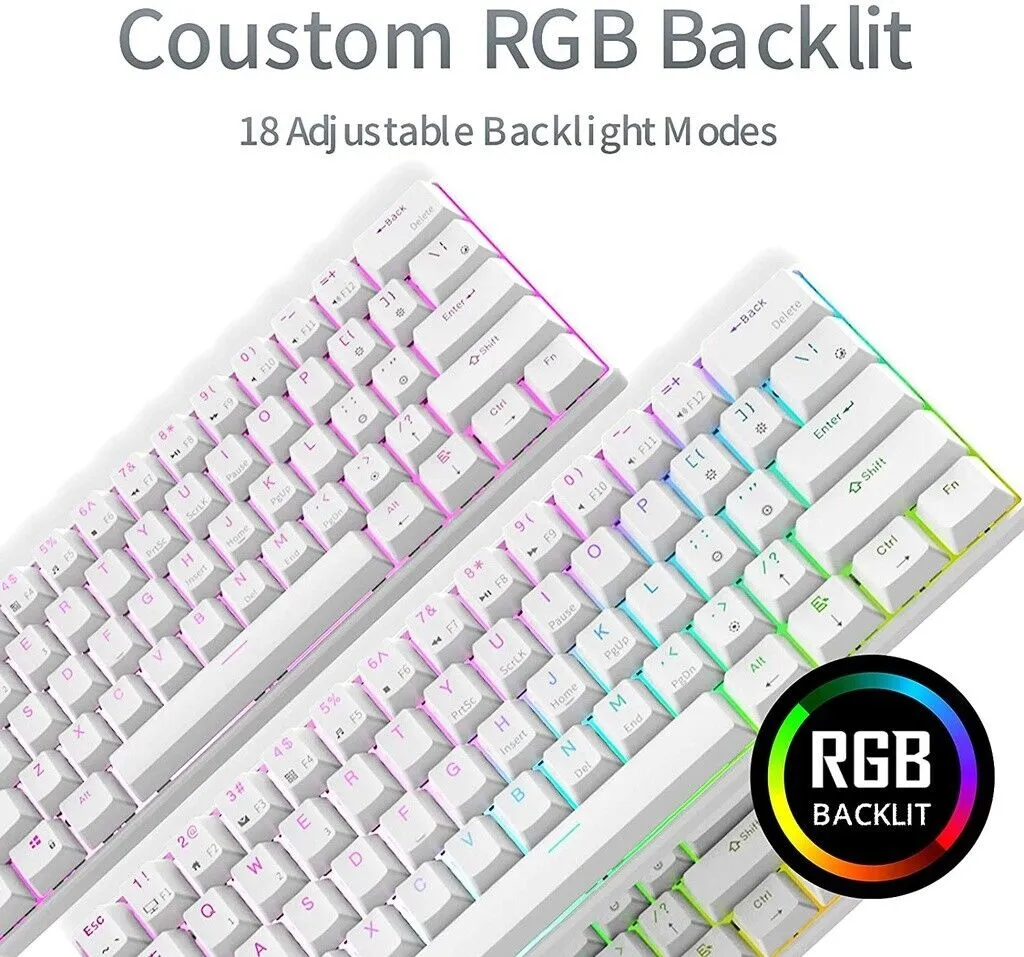 Royal Kludge RK61 TriMode RGB Hot Swappable Mechanical Keyboard White (Blue Switch)