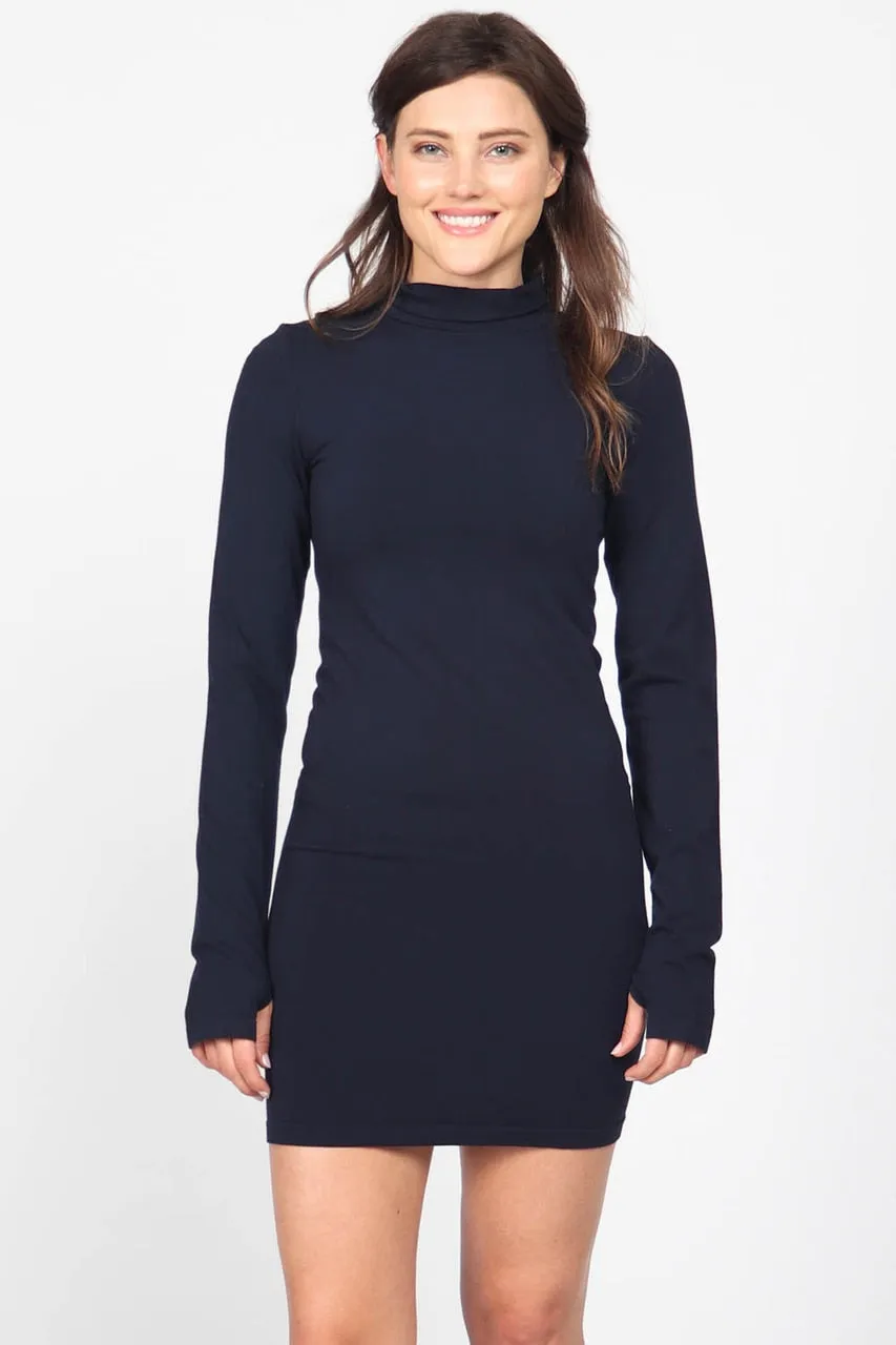 S3333 Mock Neck Dress with Thumb Holes