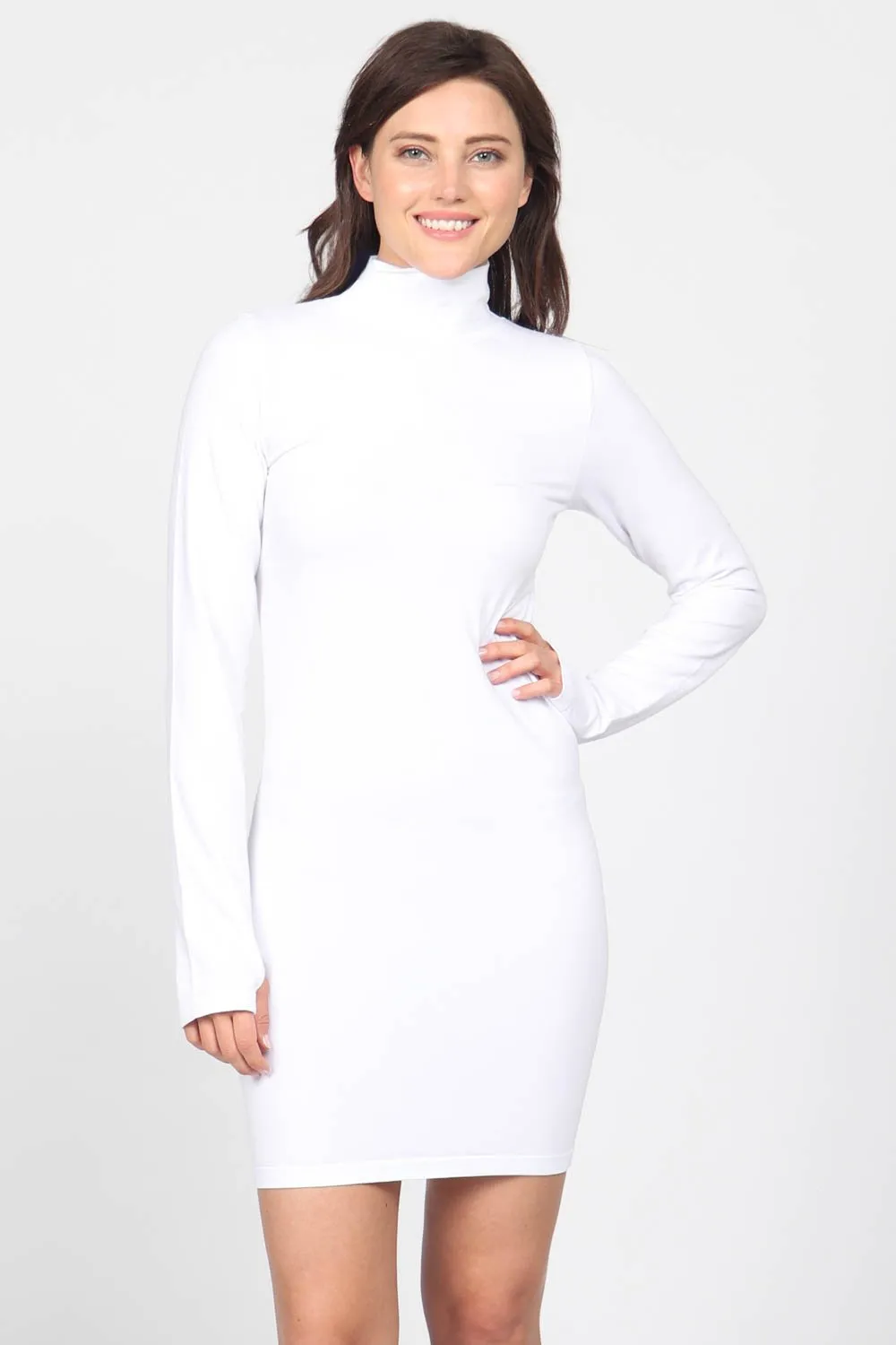 S3333 Mock Neck Dress with Thumb Holes