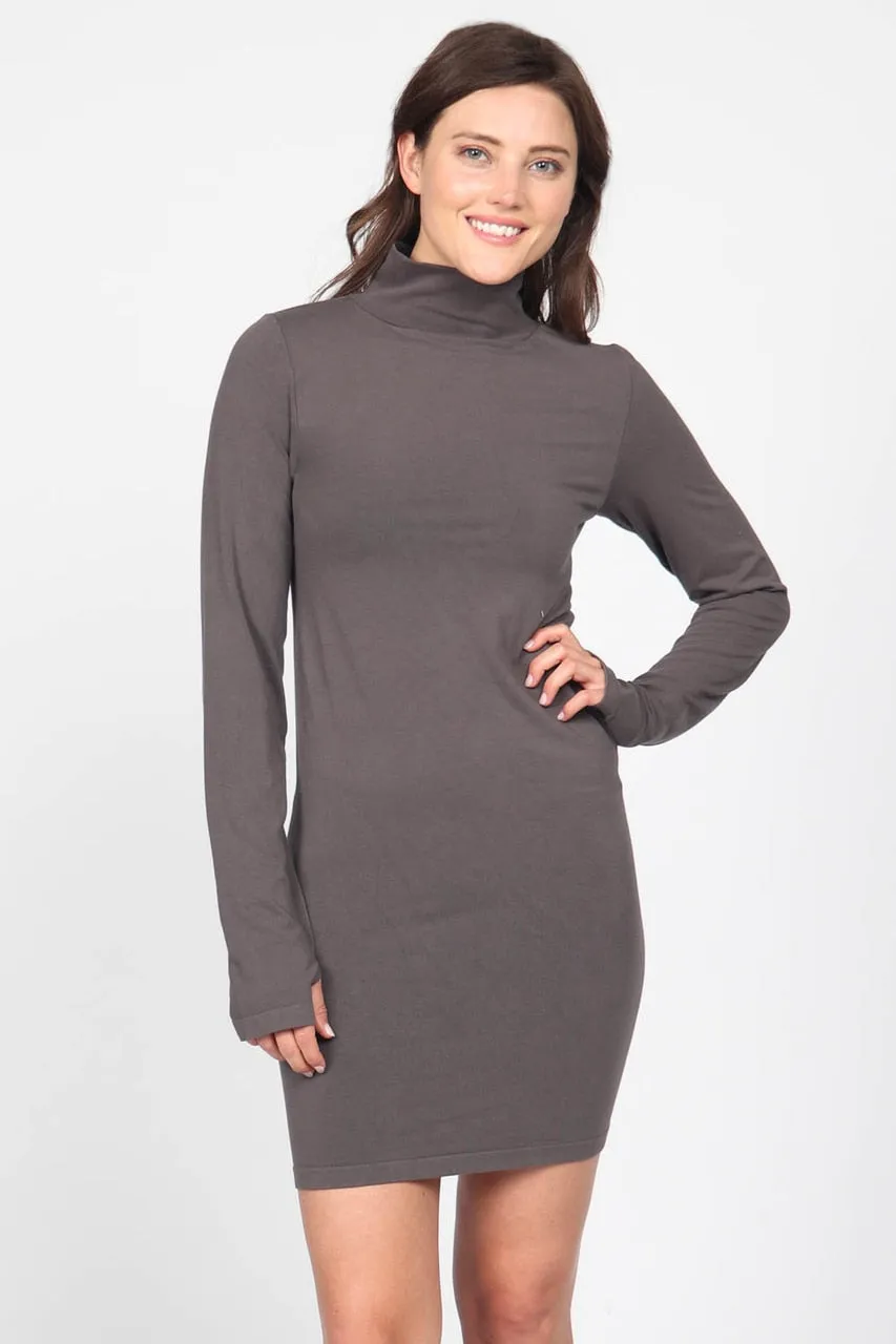 S3333 Mock Neck Dress with Thumb Holes