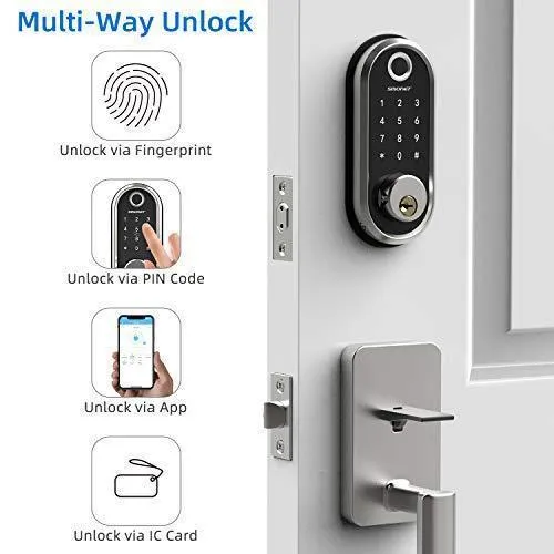 Smart Deadbolt, SMONET Fingerprint Electronic Deadbolt Door Lock with Keypad-Bluetooth Keyless Entry Keypad Smart Deadbolt App Control, Ekeys Sharing, App Monitoring Auto Lock for Homes and Hotel