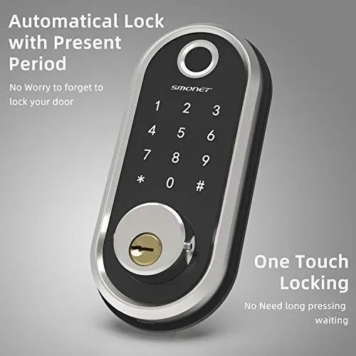 Smart Deadbolt, SMONET Fingerprint Electronic Deadbolt Door Lock with Keypad-Bluetooth Keyless Entry Keypad Smart Deadbolt App Control, Ekeys Sharing, App Monitoring Auto Lock for Homes and Hotel