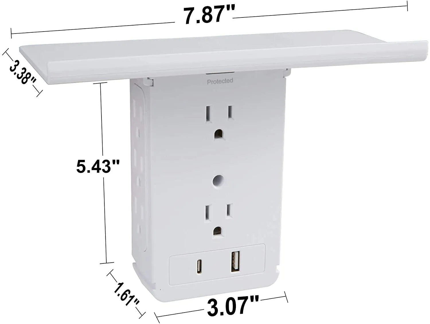 Socket Shelf Outlet 2 Pack Surge Protector Extender Wall plug with USB A C Ports(3.4A Total), 8 AC Outlets