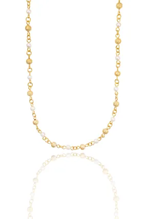 Sparkling Gold Bead and Pearl Link Necklace (G230A/I108)