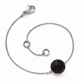 Stainless Steel Polished Dark Brown Glass w/1in ext Bracelet