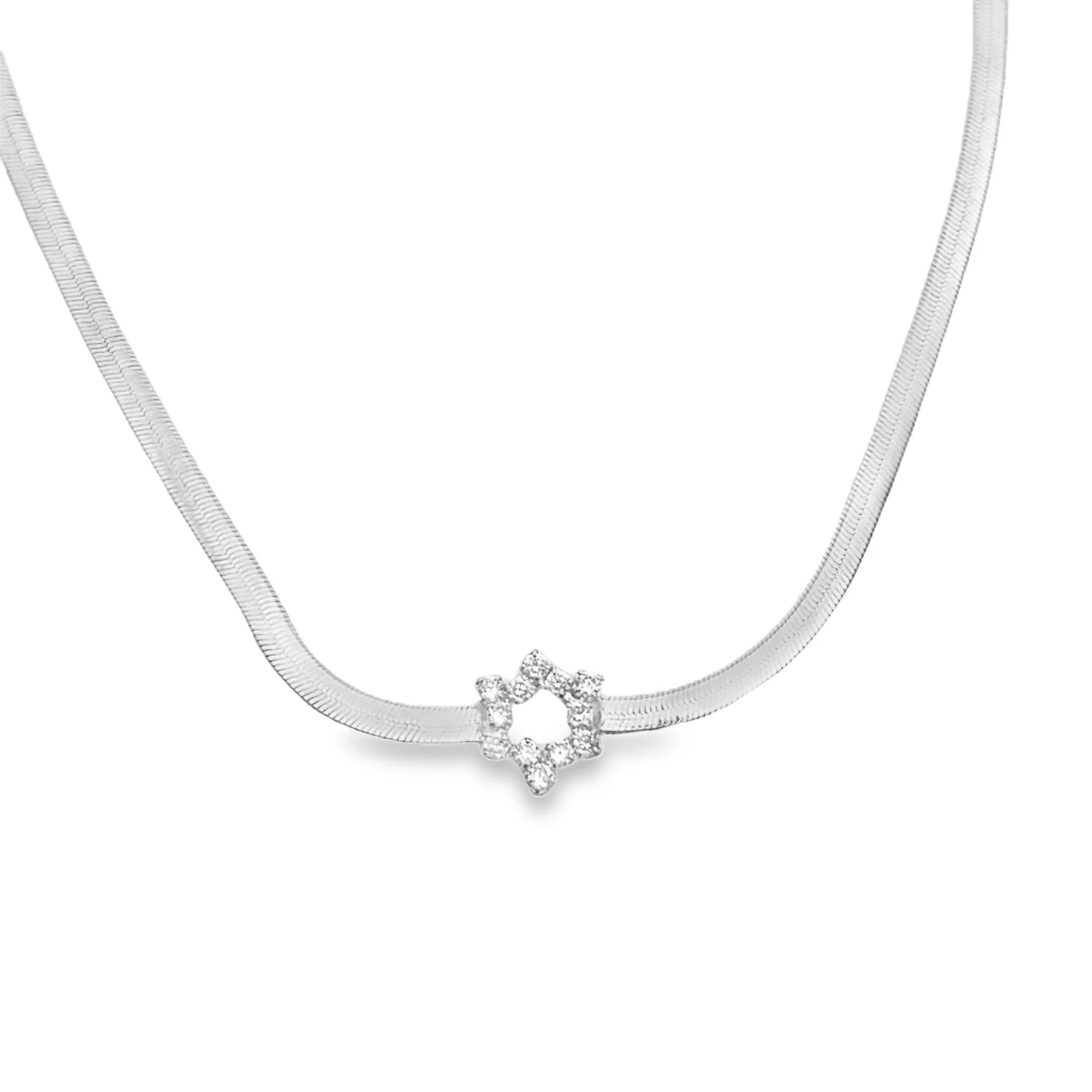 Star Style 3mm Herringbone Snake Chain With Star Shaped CZ Charm (H15)