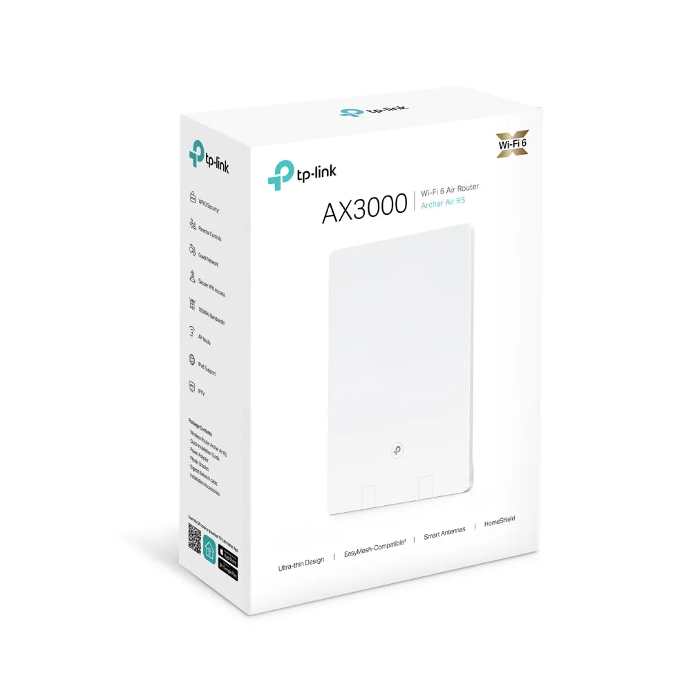 TP-Link Archer Air R5 AX3000 Wi-Fi 6 Dual Band Wireless Wall-Mounted Gigabit Router | Ultra-Thin & Minimalist, Smart Roaming, OFDMA, WPA3 WIFI Security, TP Link HomeShield & EasyMesh Support | Network & Telecommunications Devices | TPLINK