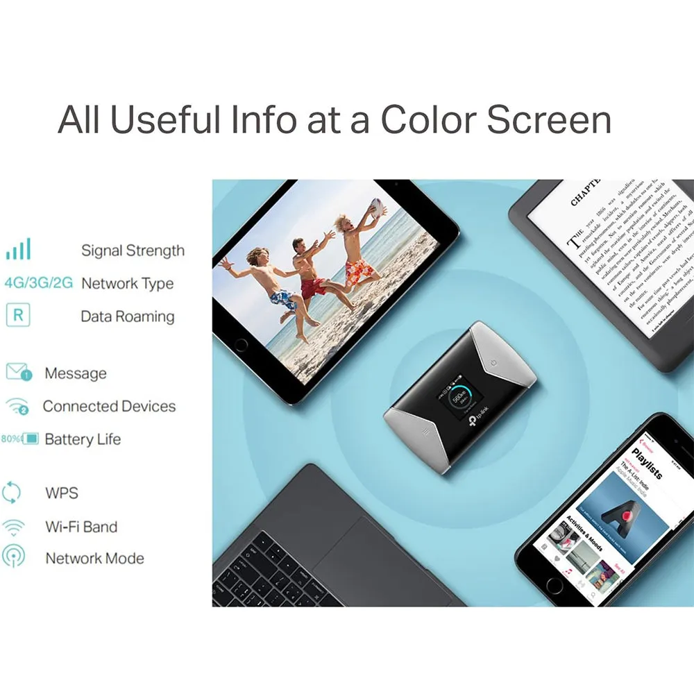 TP-Link M7450 300Mbps 4G LTE-Advanced AC1200 Dual Band Mobile Wi-Fi with 867Mbps at 5GHz, 300Mbps at 2.4GHz, 4G  CAT 6, Up to 32 Devices Hotspot, 15 Hours of Working, 32GB microSD Card Slot, 1.44" TFT Display, tpMiFi App for iOS Android