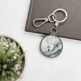 Traditional marbling art blue and white Keyring Tag