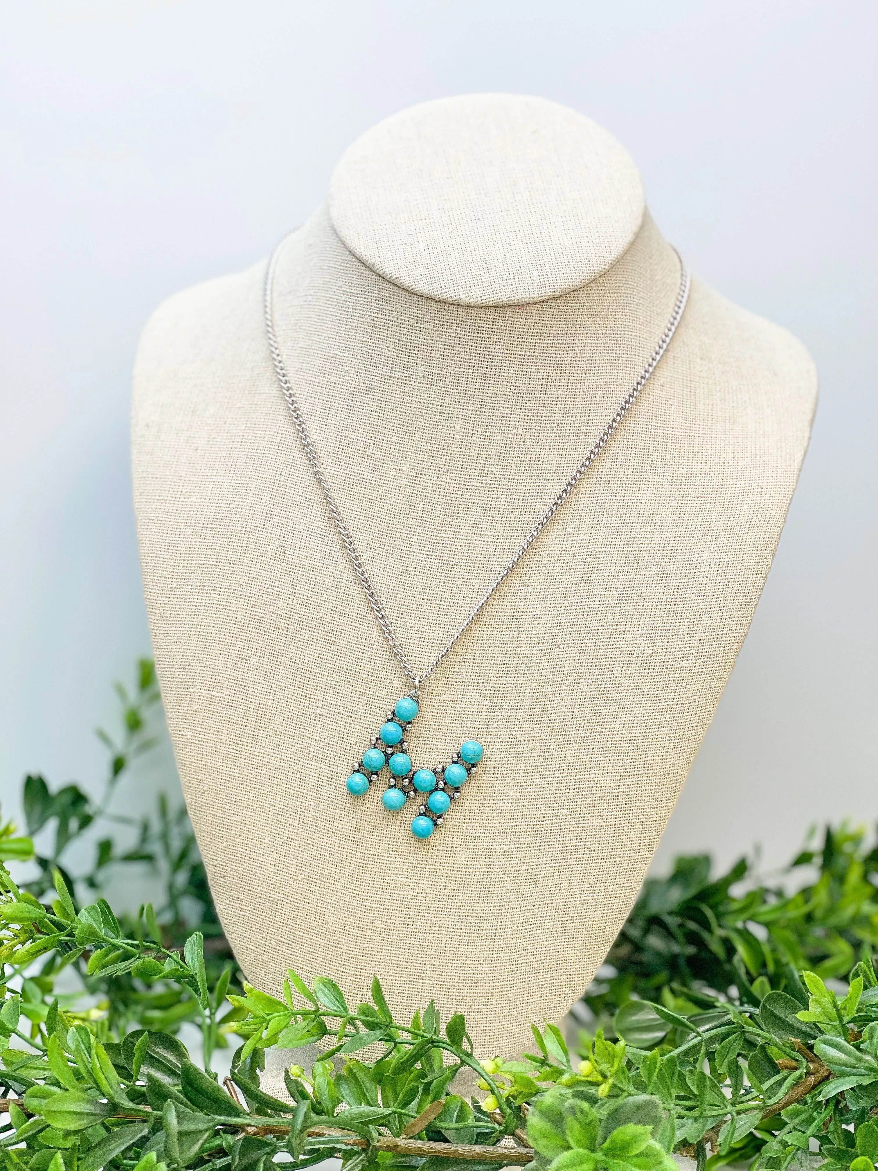 Turquoise Semi-Precious Initial Pendant Necklaces