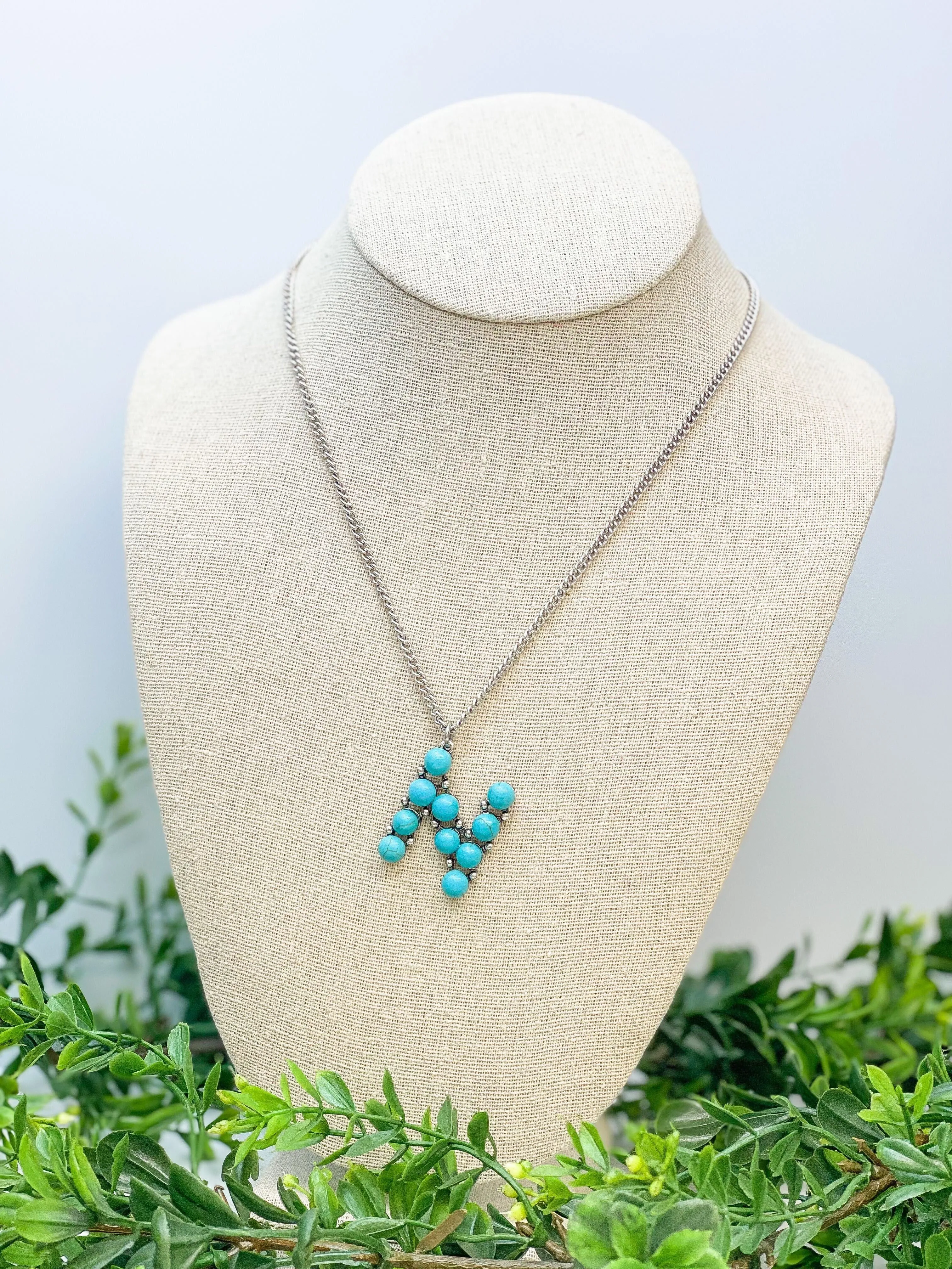 Turquoise Semi-Precious Initial Pendant Necklaces