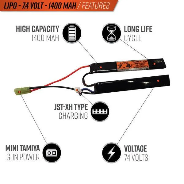 Valken 7.4v 1400mAh Nun-Chuck Lipo Battery