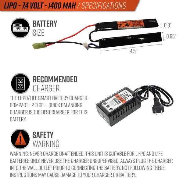 Valken 7.4v 1400mAh Nun-Chuck Lipo Battery