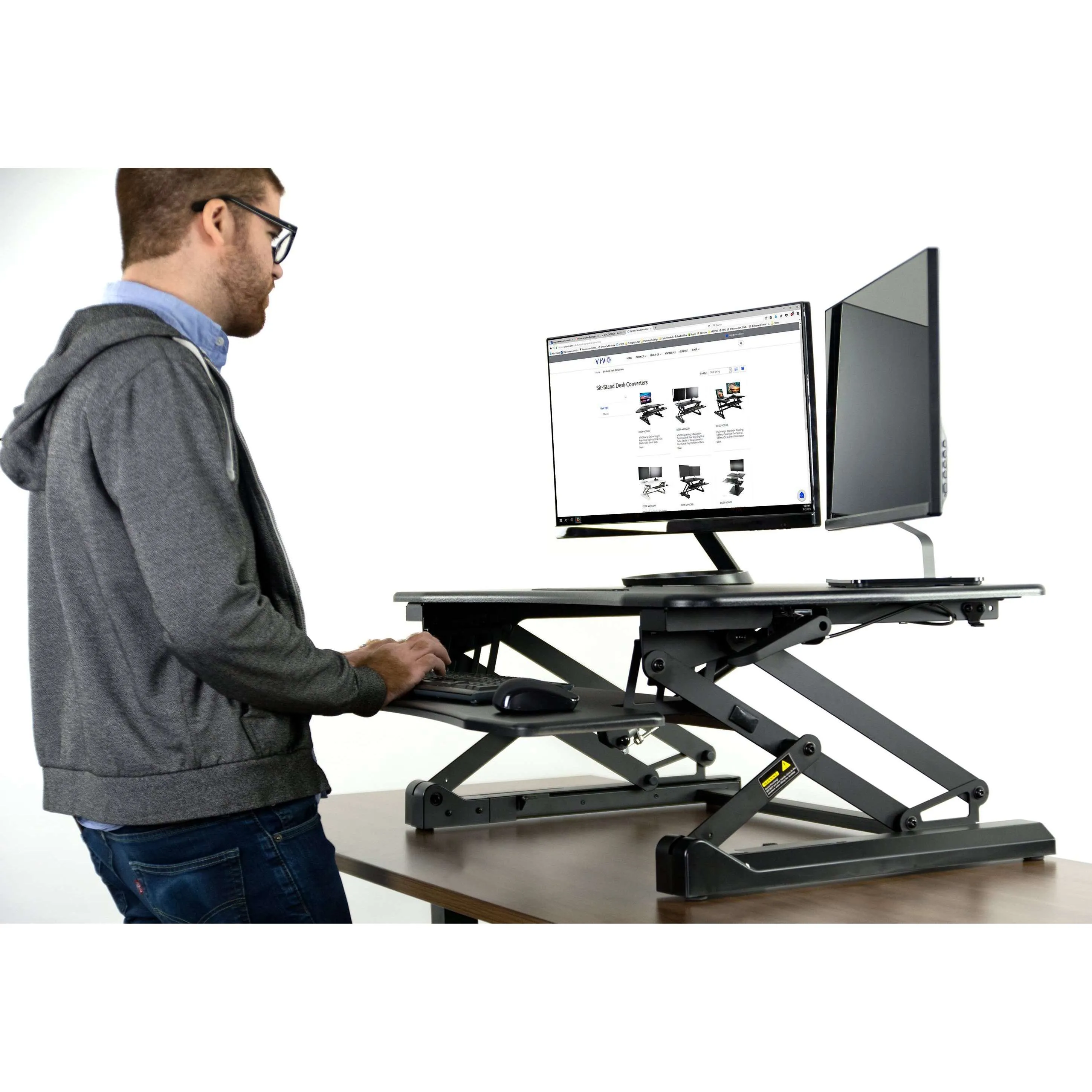 VIVO Black Height-Adjustable Standing Desk 36" Tabletop Riser, DESK-V001A