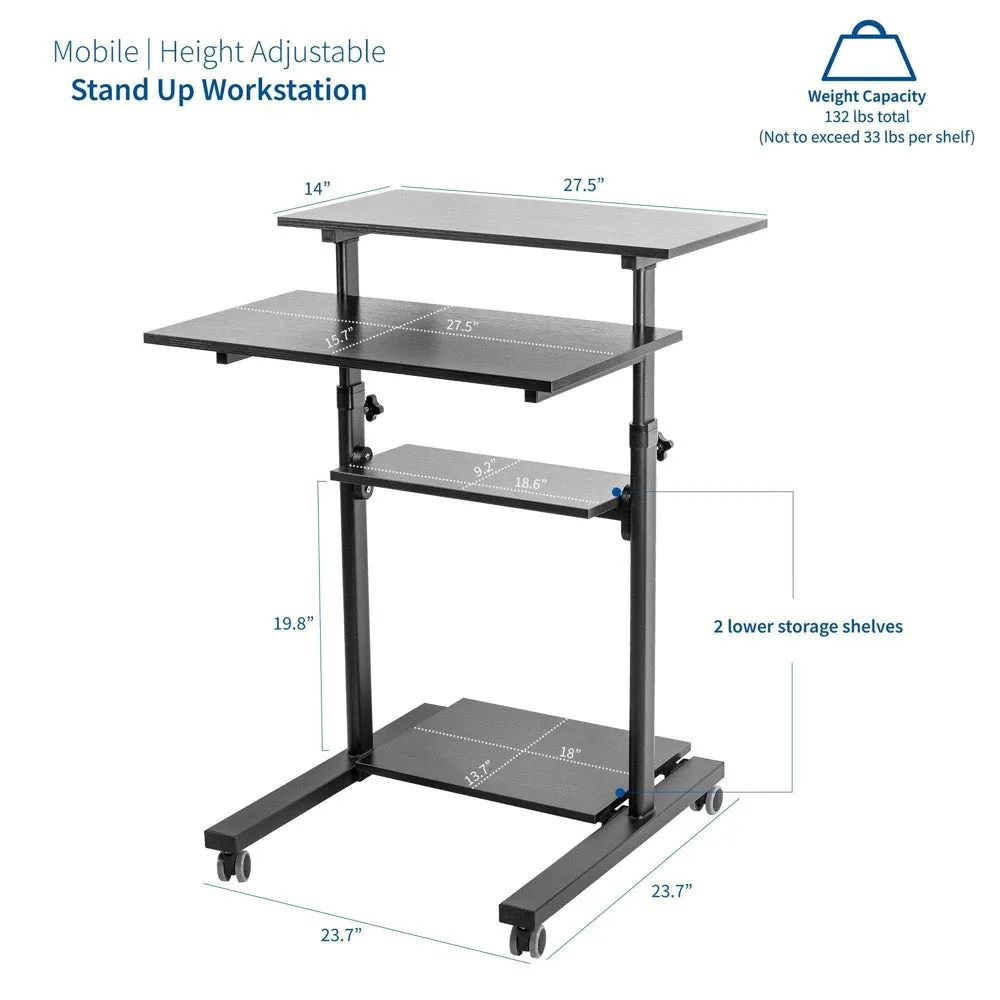 VIVO CART-V02DB Black 28” Mobile Height-Adjustable Computer Workstation