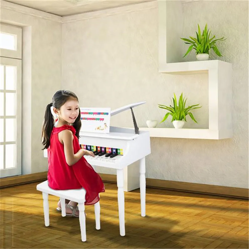 YIWA Children 30-key Wooden Piano with Music Stand 49*50.5*48.5cm White