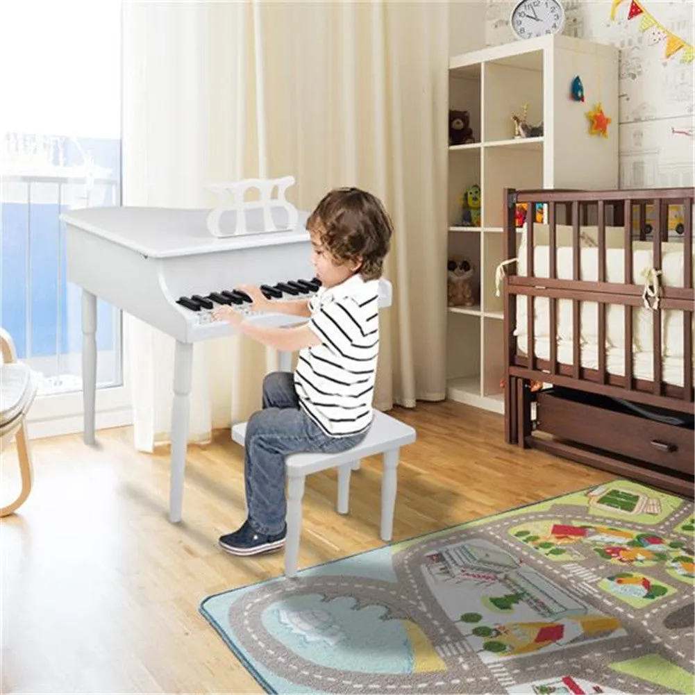 YIWA Children 30-key Wooden Piano with Music Stand 49*50.5*48.5cm White